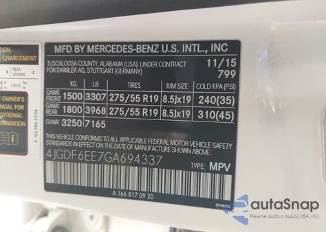 2016 Mercedes-Benz Gl 450 4Matic из США, поврежденный, VIN 4JGDF6EE7GA694337